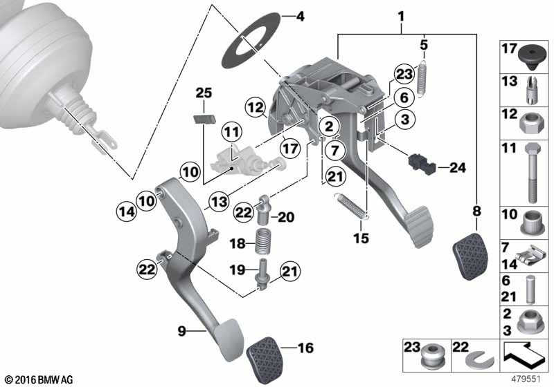 Pedal assy w over-center helper spring