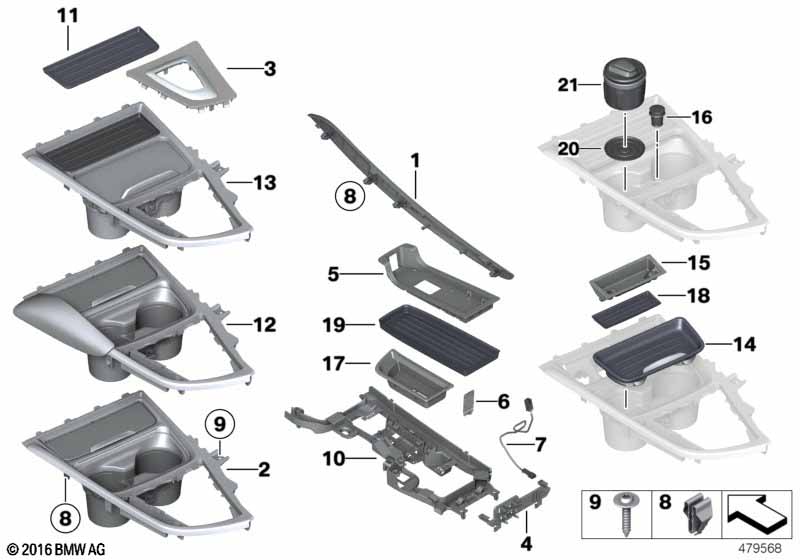 Mounting parts, center console