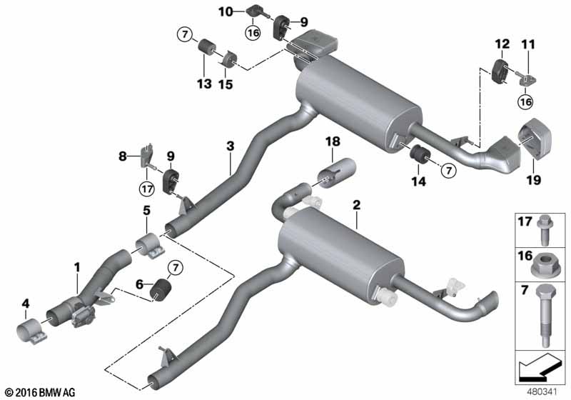 Exhaust system, rear
