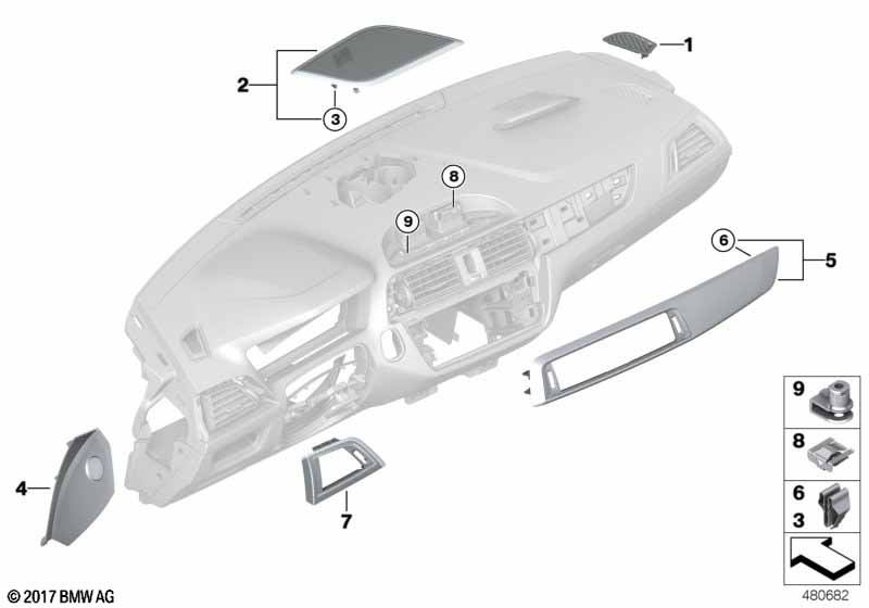 Genuine BMW 51456809409 F22 F23 Cover Panel Dashboard Fineline Pur PERLGLANZ CHROM (Inc. 218d, 225d & 230iX) | ML Performance EU Car Parts