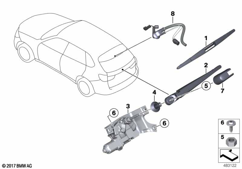 Single parts for rear window wiper