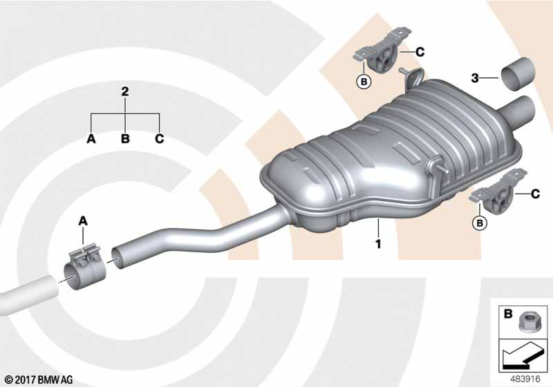 Rear silencer and installation kit