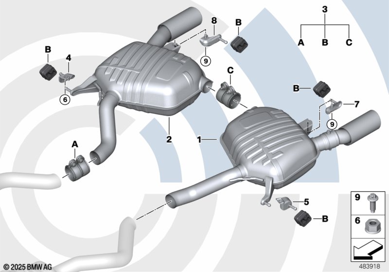 Rear silencer and installation kit