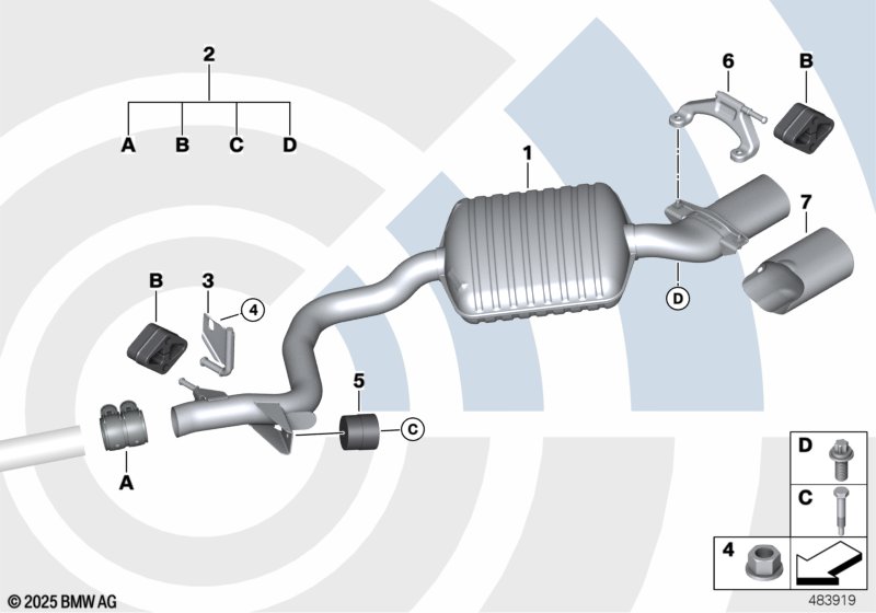 Rear silencer and installation kit