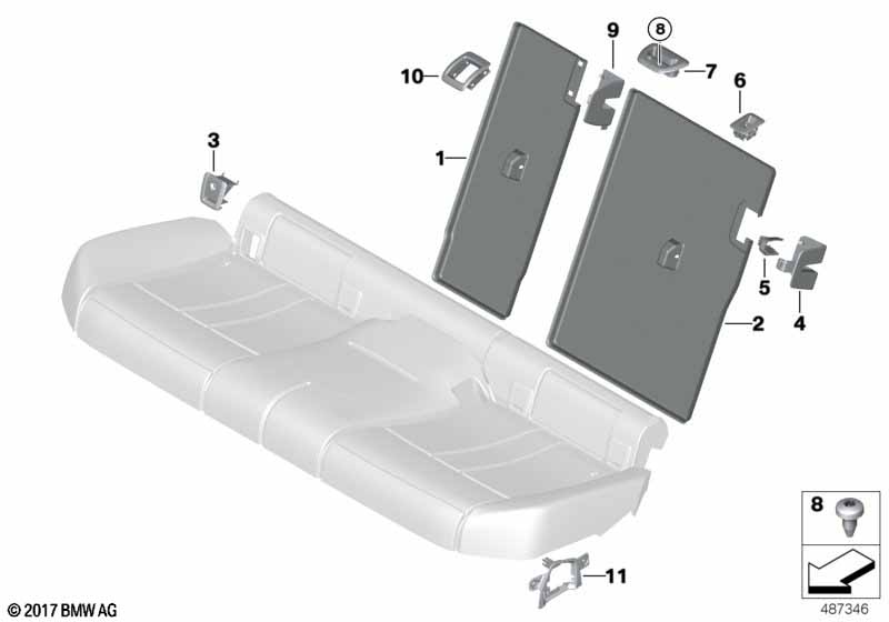 Seat, rear, seat trim covers
