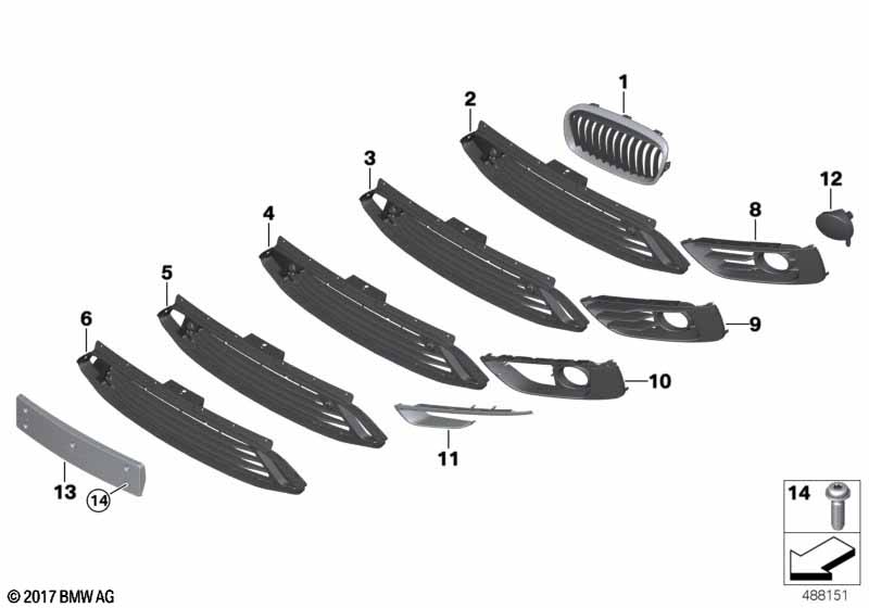 Genuine BMW 51117364728 F46 Grill, Bumper, Center, Open SPORT LINE (Inc. 225i, 218dX & 225iX) | ML Performance UK Car Parts