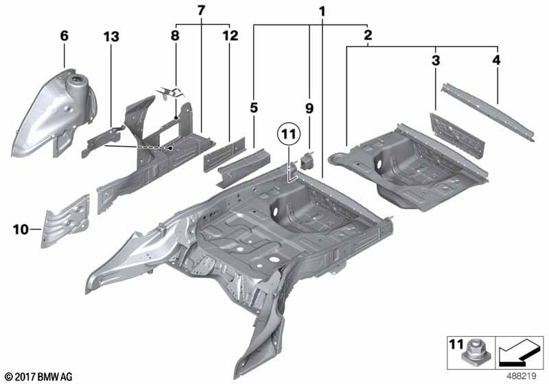 Floor panel trunk/wheel housing rear