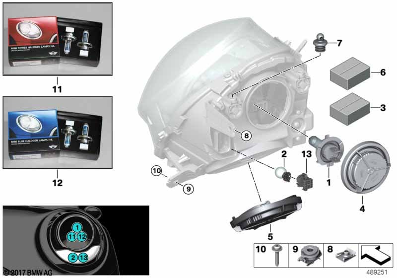Individual parts for headlamp, halogen