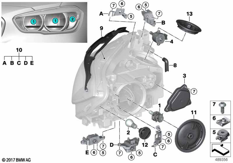 Individual parts for headlamp, halogen