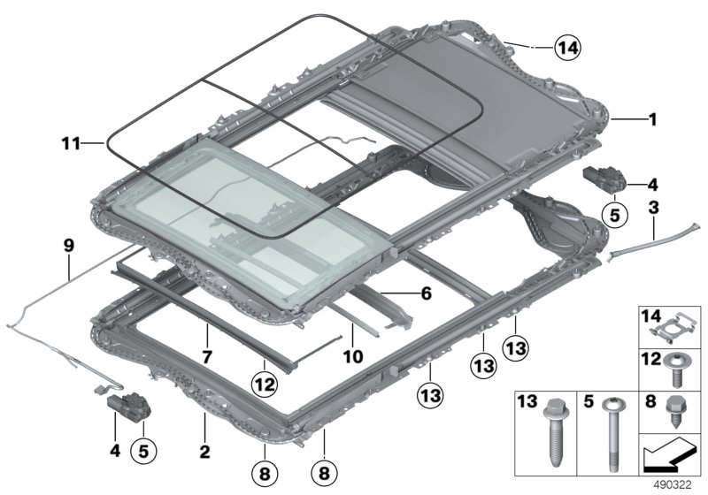 Genuine BMW 54107342867 F31 Panoramic Glass Roof, Electric EVERESTGRAU (Inc. 330iX, 340i & 318d) | ML Performance US Car Parts
