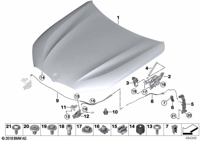 Genuine BMW 51237443234 G15 G16 F92 Gas Spring Front Flap, Passive (Inc. 840iX, 840i & M8) | ML Performance EU Car Parts