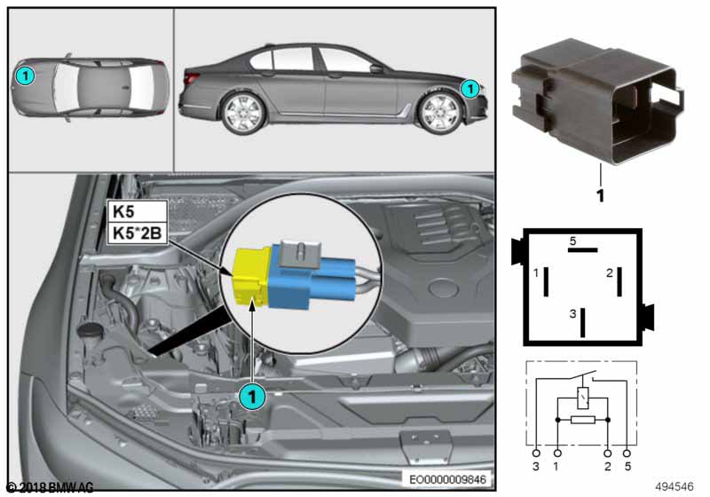 Relay for electric fan motor, K5