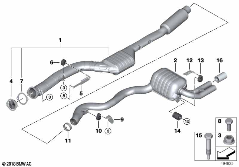 Exhaust system, rear
