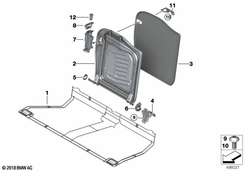 Seat, rear, seat frame, load-through