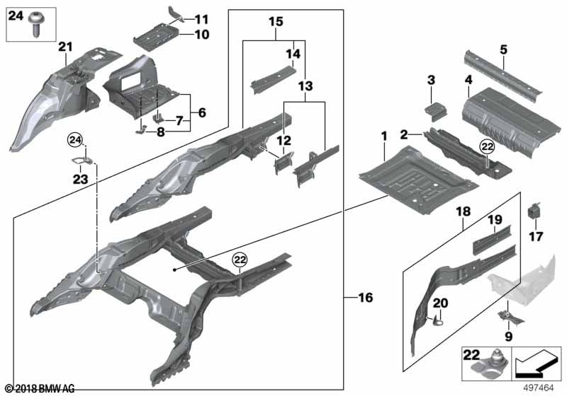 Floor panel trunk/wheel housing rear