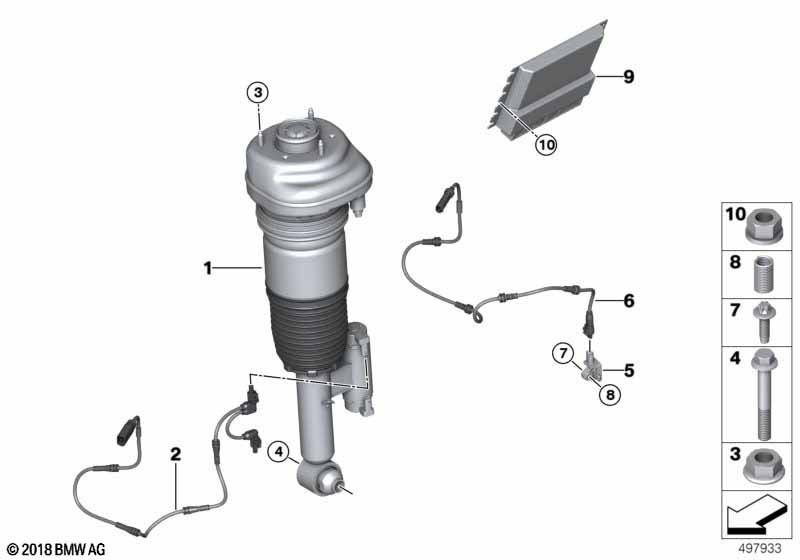 Air spring strut, rear/control units
