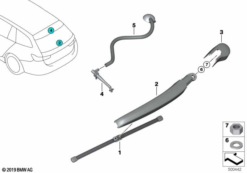Single parts for rear window cleaning
