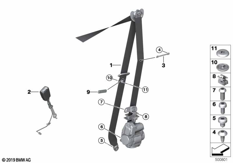 Genuine BMW 72117496303 G20 Upper Belt Strap Rema On Front Left SCHWARZ (Inc. 320dX, 320d & 330i) | ML Performance EU Car Parts