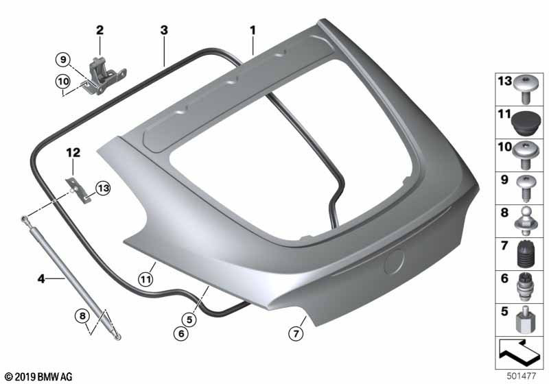 Single components for trunk lid