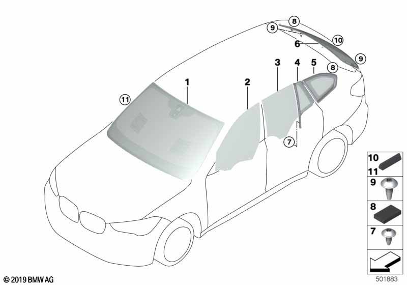 Genuine BMW 51337349648 F48 Side Window, Rigid, Rear Right (Inc. X1 18dX, X1 28i & X1 18i) | ML Performance UK Car Parts