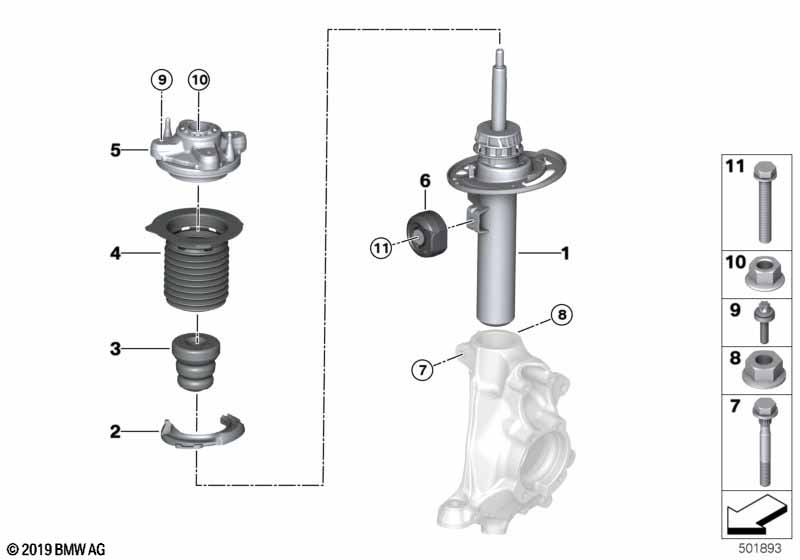 Spr.strut fr.install.parts AWD