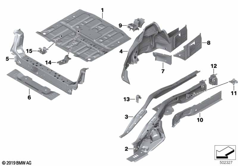 Floor panel trunk/wheel housing rear