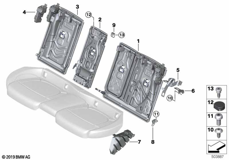 Rear seat, backrest frame