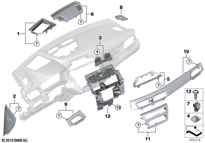 Genuine BMW 51459483797 F48 Trim Instr.Pan.Fineline Stream Fr.Pass. PERLGLANZ CHROM (Inc. X1 16d, X1 25iX & X1 28i) | ML Performance UK Car Parts