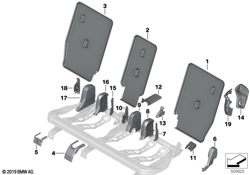 Seat, rear, seat trim covers