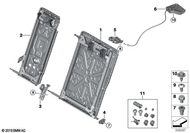 Seat, rear, seat frame, load-through