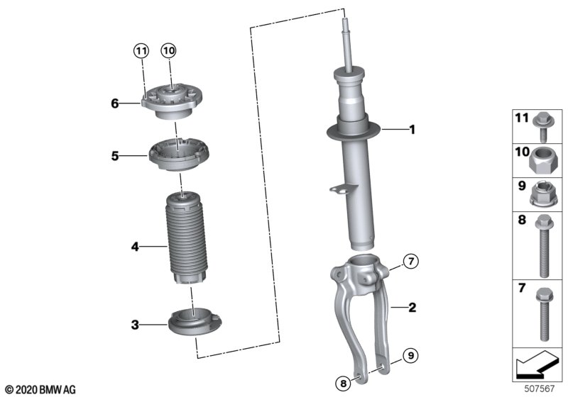 Spr.strut fr.install.parts AWD