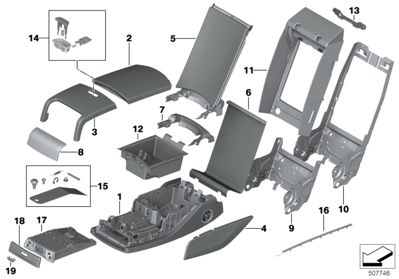 Seat rear, center armrest, multifunction