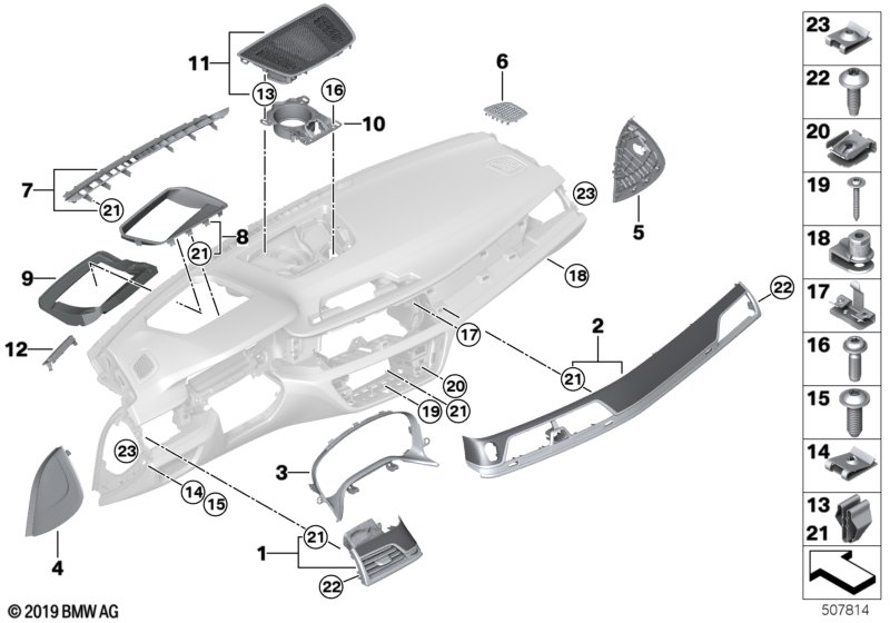 Mounting parts, I-panel, top