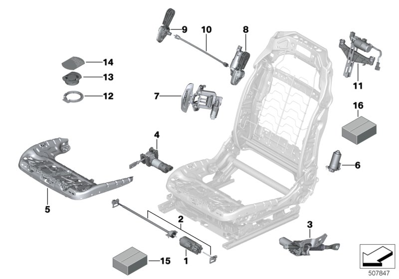 Seat, front, electrical and motors