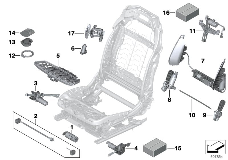Seat, front, electrical and motors