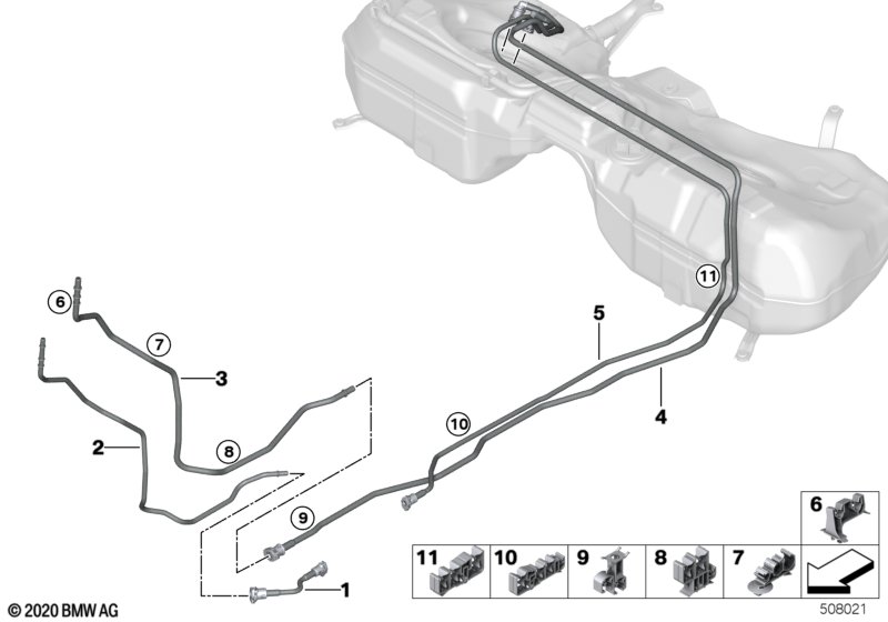 Fuel pipe and mounting parts