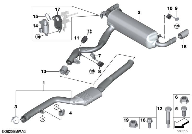 Exhaust system, rear