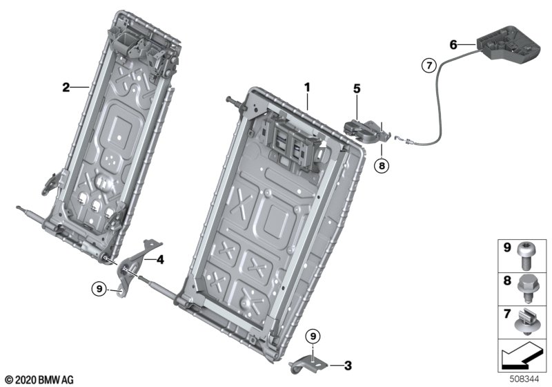 Seat, rear, seat frame, load-through