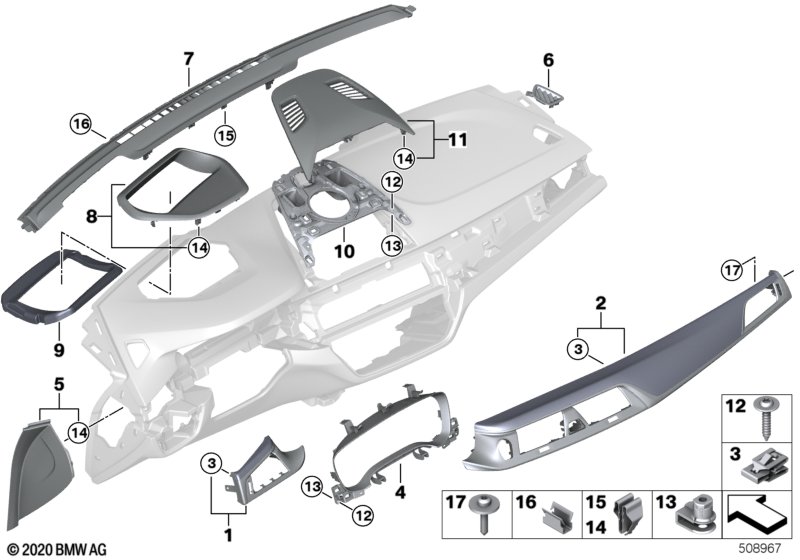 Mounting parts, I-panel, top