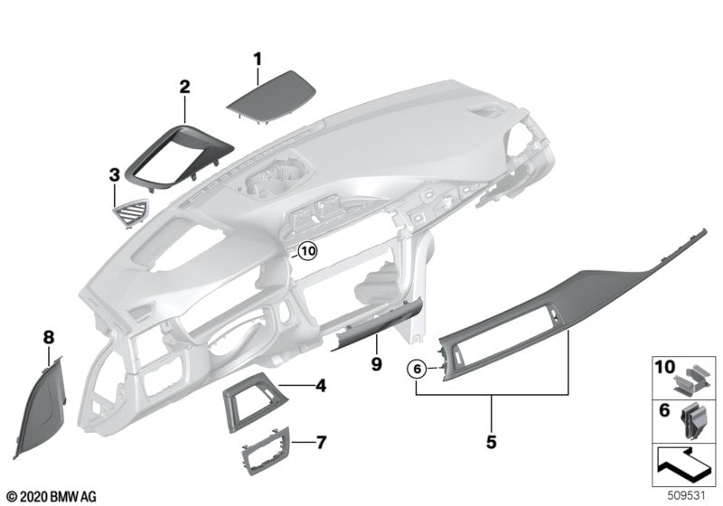 Mounting parts, I-panel, top