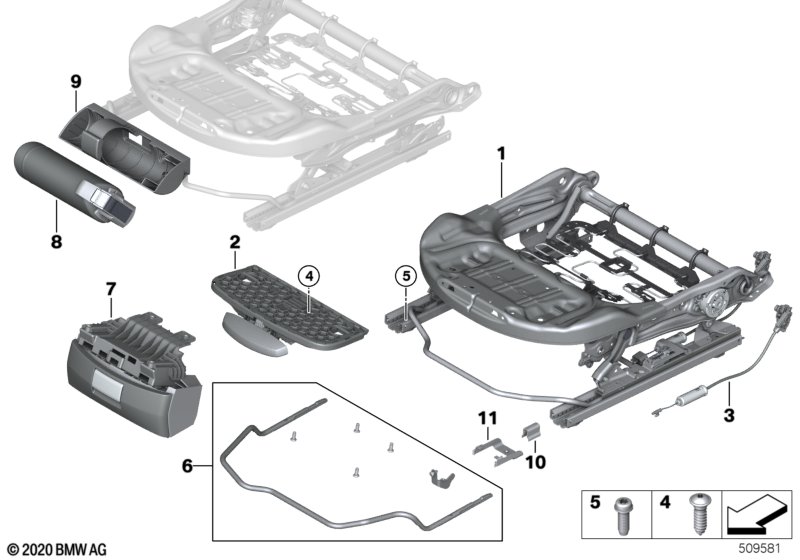Seat, front, seat frame