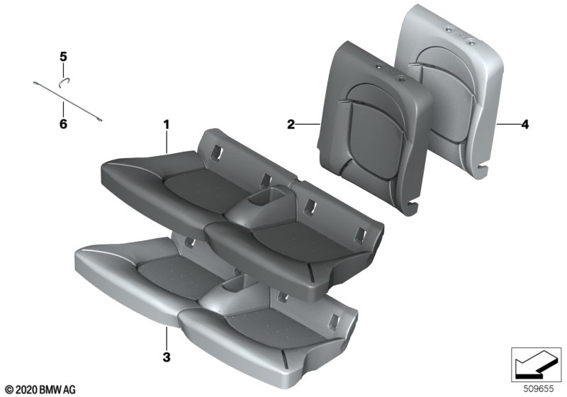 Seat, rear, upholstery and cover