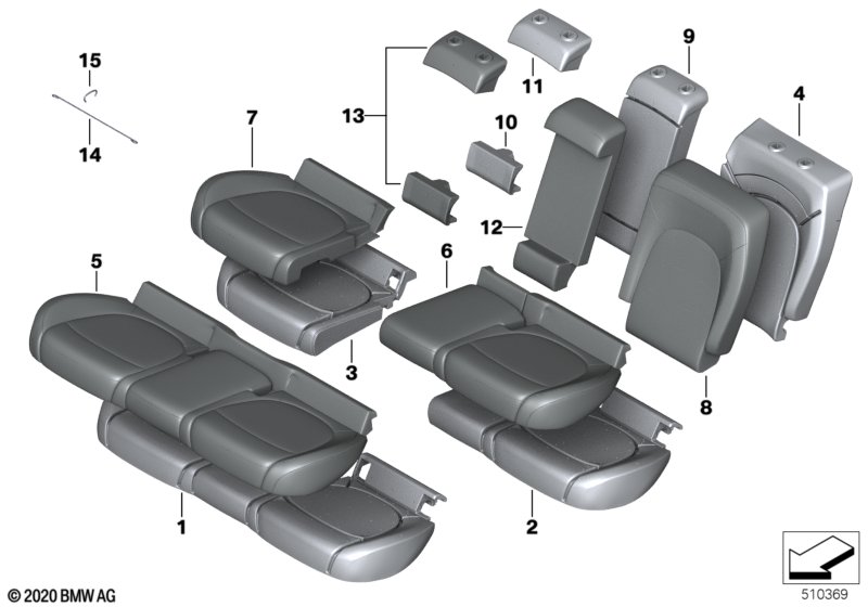 Seat, rear, upholstery and cover