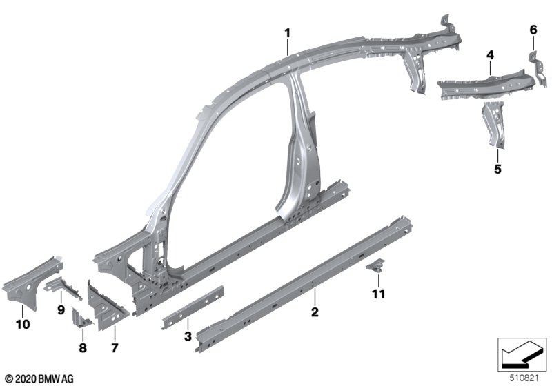 Side frame section, center