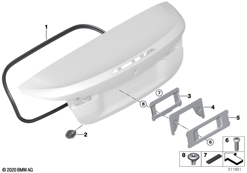 Trunk lid, mounting parts