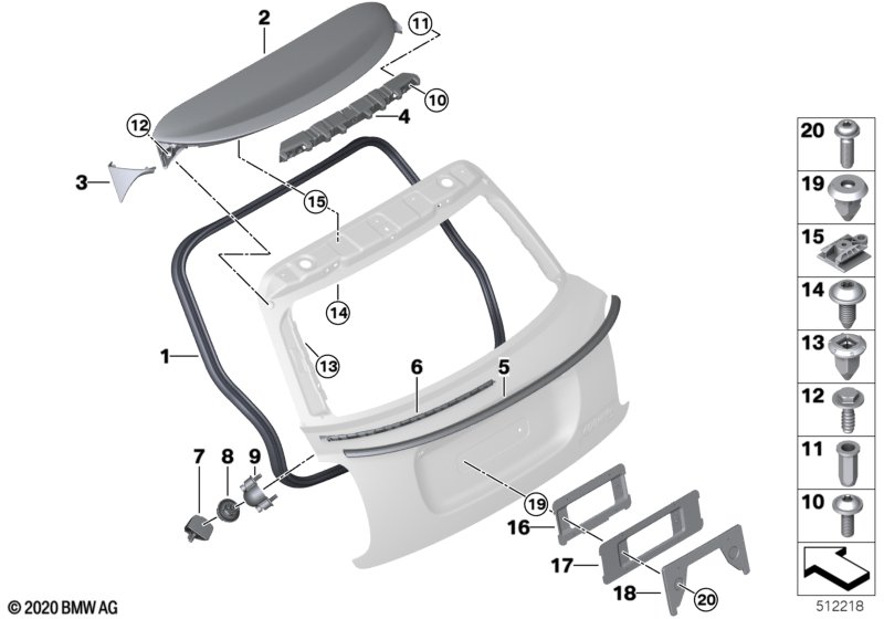 Trunk lid, mounting parts