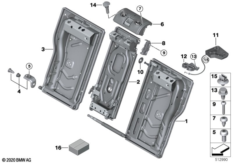 Seat, rear, seat frame, load-through