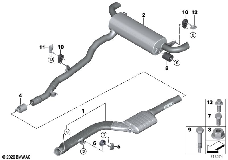 Exhaust system, rear