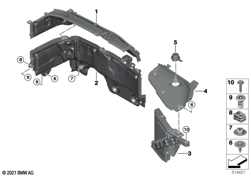 Mounting parts, engine compartment