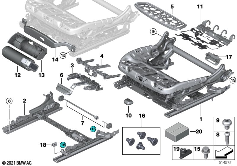 Seat, front, seat frame